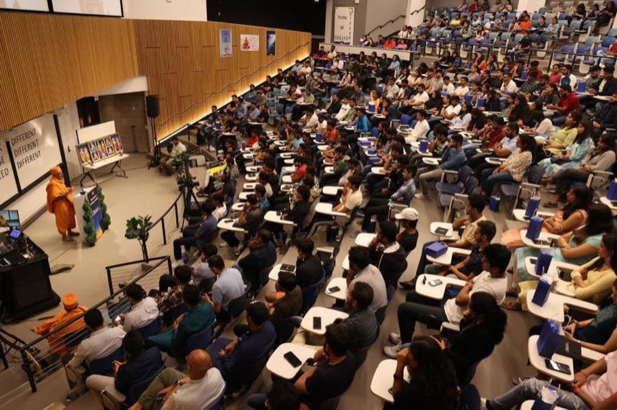 A packed hall at one of Shubham's live sessions